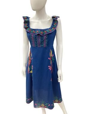 NWT Farm Rio Dress Women’s Size S 100% Cotton Made In India Summer Dress Blue